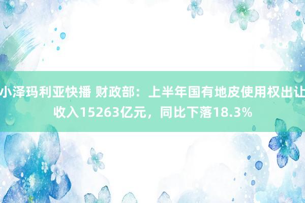 小泽玛利亚快播 财政部：上半年国有地皮使用权出让收入15263亿元，同比下落18.3%